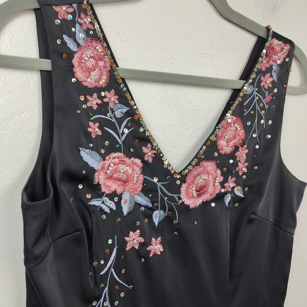 Vintage Spenser Jeremy Fairy Dress Size 6 Black Sheath Floral Embroidered Bling - Picture 2 of 6
